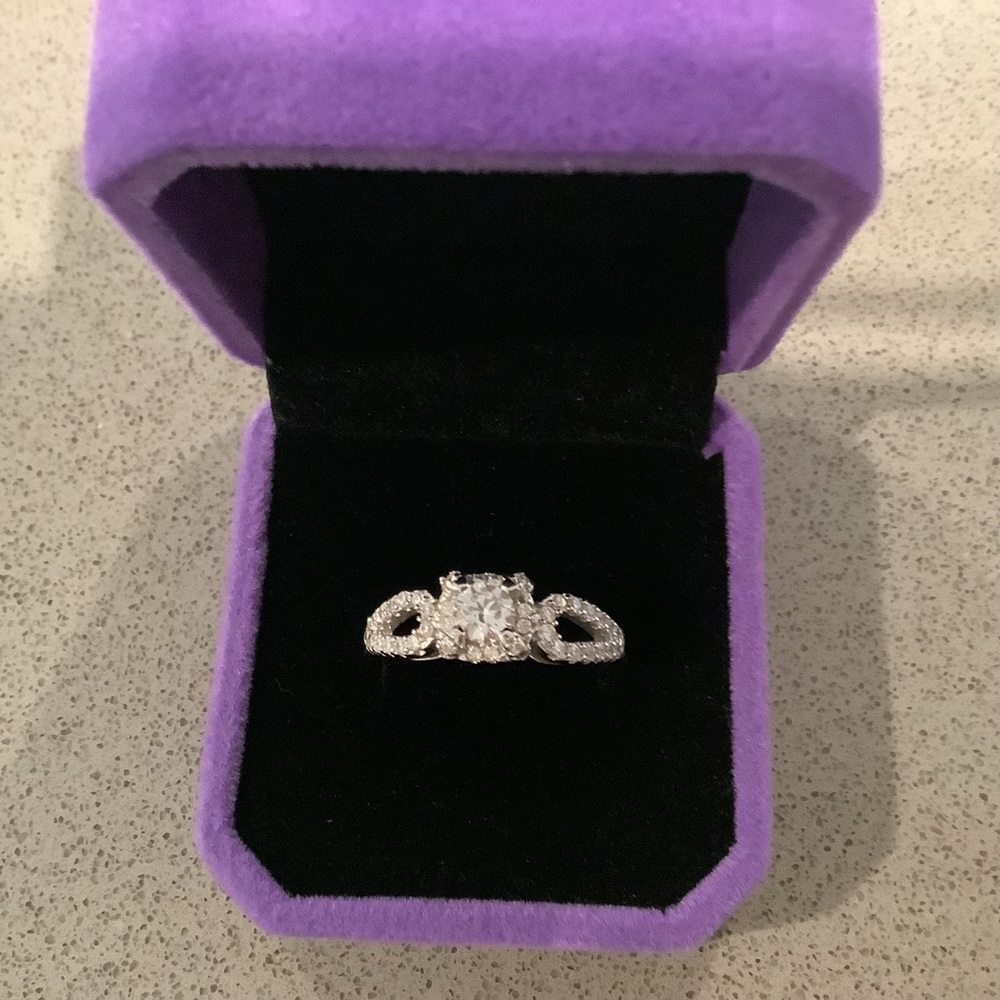 Ring, diamond with diamond accents, lab created, silver, Sz. 9.5